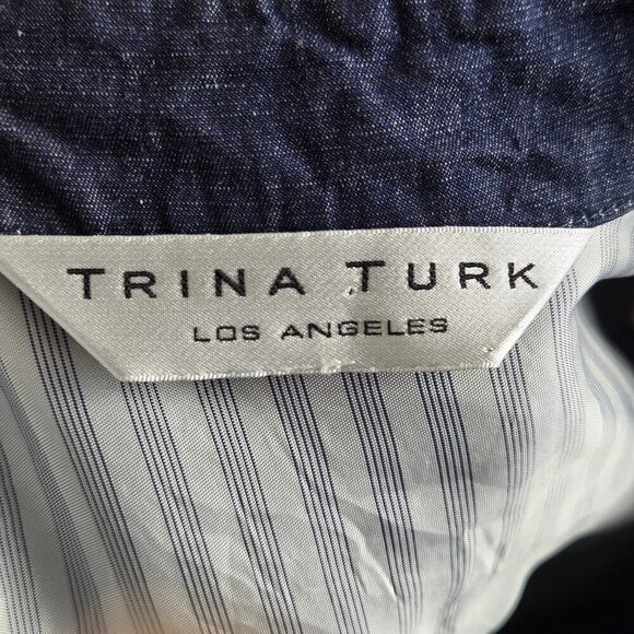 Trina Turk Size Small Blue Romper Cap Sleeve Button Front Zip Fly V-neck - Picture 9 of 14